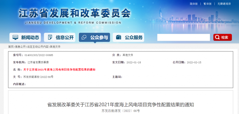江蘇2021年2.65GW海上風電競配結果公布：國能投聯合體、國信集團聯合體、三峽集團聯合體中選