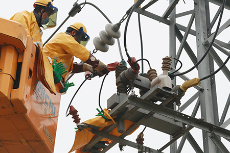 連云港東?？h供電公司帶電作業班及時排除用電故障