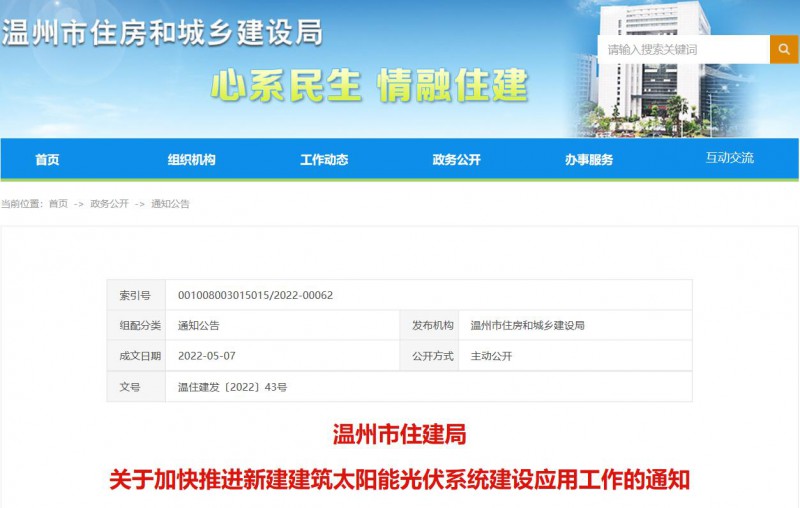 浙江溫州：政府、國企投資建筑光伏占比不低于12%，其他公共建筑不低于10%！