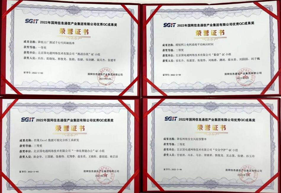信產國電通四項QC成果分獲國網信通產業集團2022年優秀QC小組成果一、二、三等獎
