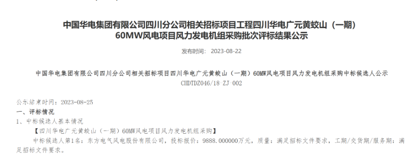 160MW！華電2個風電項目候選人公示